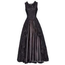 Belle Poque Retro Vintage Gothic Victorian Style Sleeveless U-Neck Lace & Satin Dress BP000378-1